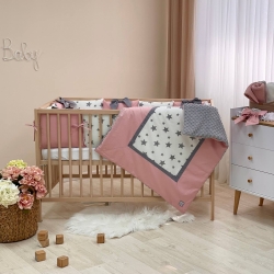 Set lenjerie patut bebe 7 piese Pink Stars